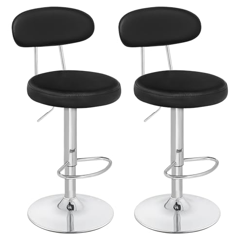 HOOBRO Barhocker 2er Set, höhenverstellbare Barhocker aus Kunstleder, 360° drehbare Küchenhocker mit Rückenlehne und Fußstütze, Schaumstoffsitz, Schwarz ESB33BYP201