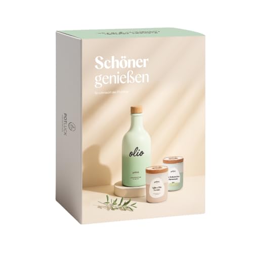 POTLUCK | Olio Special Box | Design Edition Grün | Geschenkset Olio Olivenöl, Aglio e Olio Gewürz...