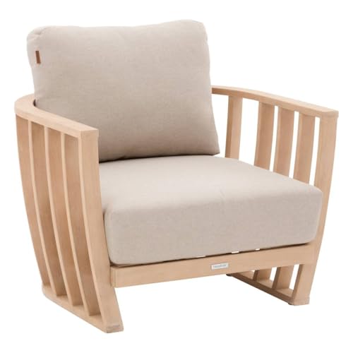 Hespéride - Fauteuil de Salon Jardin Lemindo Eucalyptus et Beige - Coussins Déhoussables - Tissu Déperlant - Pieds Ajustables - Mobilier pour Terrasse