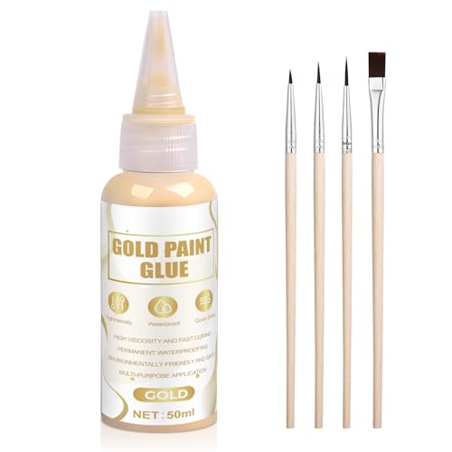 JAOJAO Gold Glue for Ceramics and Porcelain Repair, Gold Repair Glue with 4 Outline Brush Japanese Golden Repairs Kit to Repairing Ceramic Perfect for Beginners Restoring Meaningful Gifts, 50ml