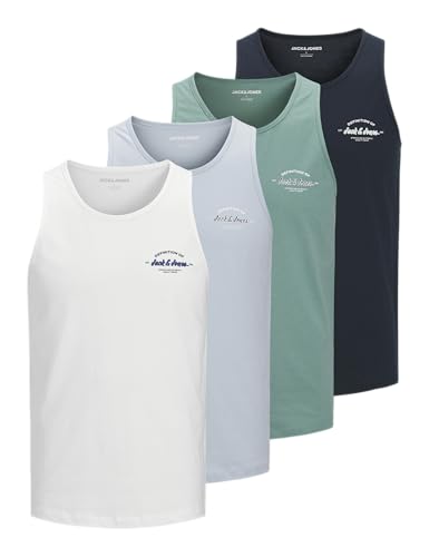 JACK & JONES Tanktop Jjbrandon SL 4Pk MP Camiseta de Tirantes, Azul Mineral, M (Pack de 4) Hombres — oferta en Amazon