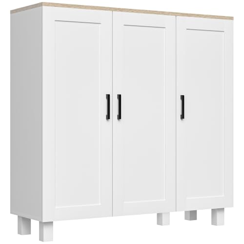 HOMCOM Aparador de 3 Puertas Mueble Auxiliar de Cocina 90x30x90 cm Blanco
