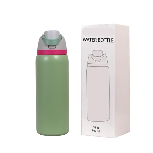 Image of FreeSip Gym Water Bottle with Straw & Chug Lid - Leak Proof Push Button Opening, BPA Free, Large Capacity Sports Bottle with Carry Handle (Moss Green, 960 ML)