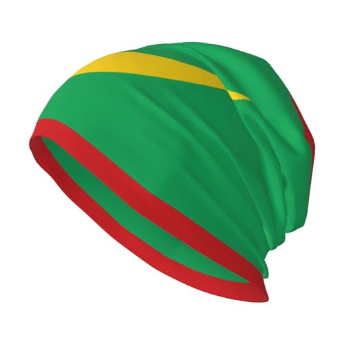 Preisvergleich Produktbild QWVBN Bedruckte Mauritanien-Flagge für Erwachsene, modische Strickmütze, elastisch und weich, geeignet für Outdoor-Aktivitäten und den täglichen Gebrauch, Schwarz