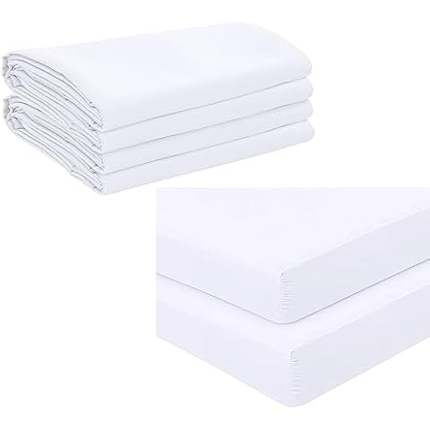 Oakias Bundle of Flat Sheet 2 Pack and Fitted Sheet 2 Pack Twin White Cover