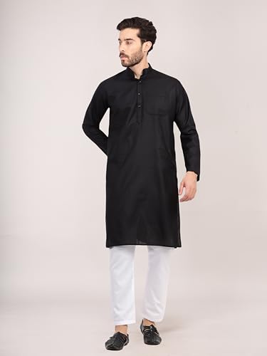 Image of HUZUR Men's Cotton Full Sleeve Long Knee Length Kurta Pajama Comfortable Wear for Festival and Occasion like Holi,Diwali,Eid,Haldi,Mehendi and Wedding