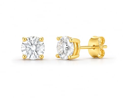 Image of IGI Certified 1 Carat Lab Grown Diamond Stud Earrings for Women | E-F Color VS Clarity | 14K Gold 4-Prong Push Back | Round Brilliant Cut Solitaire Studs | Luxury Gift Box Included