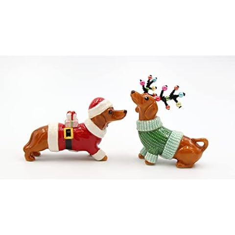 Cosmos Gifts 57013 Christmas Dachshund Dogs Salt and Pepper Shaker, Multicolor, 3 3/8" x 1 5/8" x 3 7/8"H Cover
