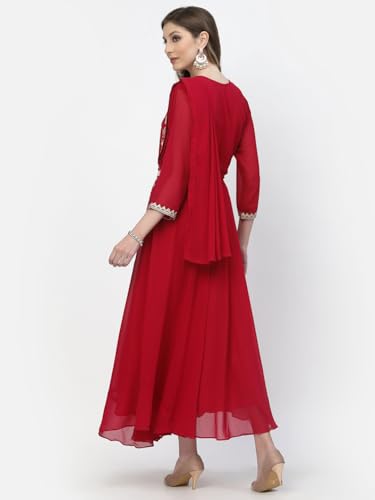 Image of Women's Embroidered Maxi Fit Flared Ethnic Sharee Dress Gown. Rani