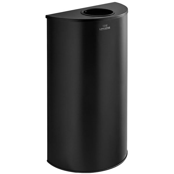 Half Round Metal Trash Can Black Powder-Coated 12 Gallon Capacity Space Saving Design Indoor Commercial Use 18x9x32 Inches