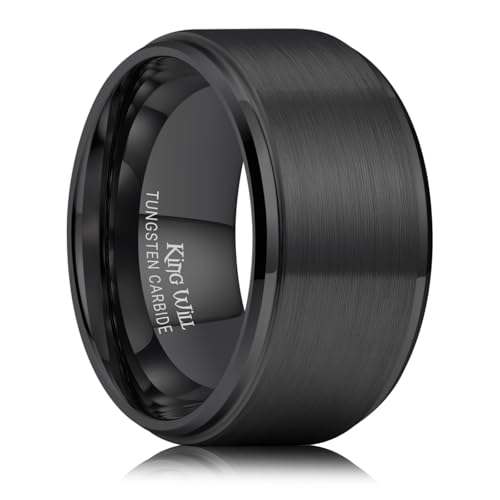 Image of King Will Classic Tungsten Wedding Band for Men, 6 /7 /8 /9 /10mm Widths, Polished Finish Step Edge Matte Rings Comfort Fit