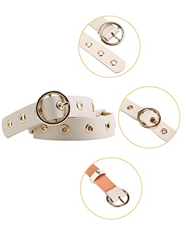 Women's Leather Belt for Jeans Dress Pants, Studded Grommet with Circle Metal Buckle Genuine Leather3