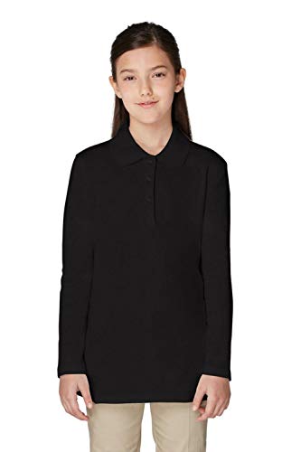 French Toast Girls' Long Sleeve Interlock Polo with Picot Collar,