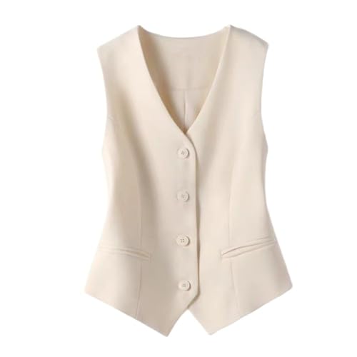 Stafeny Damen Anzugweste, Schmale Passform, V Ausschnitt, Smokingweste, Anzugweste, Elegante Vintage Weste, Sommer Deckmantel (DE/NL/SE/PL, Alphanumerisch, L, Regular, Regular, Beige)