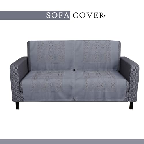 Image of Kuber Industries Sofa Cover | 2 Seater Sofa Cover | Net Sofa Slipcover Set | Couch Sofa Cover for Hall | Sofa Cover Set | Sofa Cover for Living Room | Self Flower New Jersey | Grey