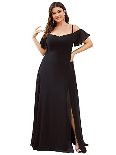 Ever-Pretty Plus Women's Off Shoulder Ruffles Sleeves Side Slit Chiffon Plus Size Bridesmaid Dresses 00237-DA