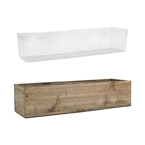 CYS EXCEL Natural Brown Wood Planter Rectangle Box with Leak-Proof Plastic Liner (H:4" Open:17"x5") | Multiple Color Choices Rustic Wooden Planters | Indoor Decorative Box
