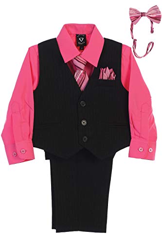 Boys Easter Outfit Boys Suit Ring Bearer Outfit for Boys Dress Shirt and Tie Church Clothes for Toddler Boy Vest and Pant Set Boys Formal Dresswear Set Kids 4 Piece Hot Pink Size 9-12 Months