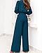 PRETTYGARDEN Women's 2 Piece Outfits 2026 Spring Fashion V Neck Long Sleeve Strappy Crop Top Wide Leg Pant Lounge Sets(Teal,X-Large)