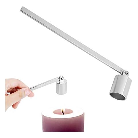 Candle Snuff Snuffers,Fire Extinguisher Home Bell Shaped Stainless Steel Flamer Long Handle Put Out Fire Wick Silver Cover
