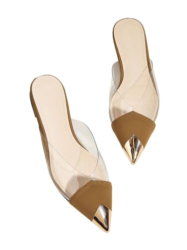 OYOANGLE Women's Metallic Transparent PVC Pointed Toe Flat Shoes Slip On Casual Outdoor Flat Mules
