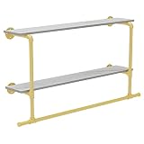 unho Kleiderstange zur Wandmontage, Wandgarderobe mit 2 Ablage im Industrierohrstil, Wandgarderoben für Schlafzimmer Wohnzimmer, Gold
