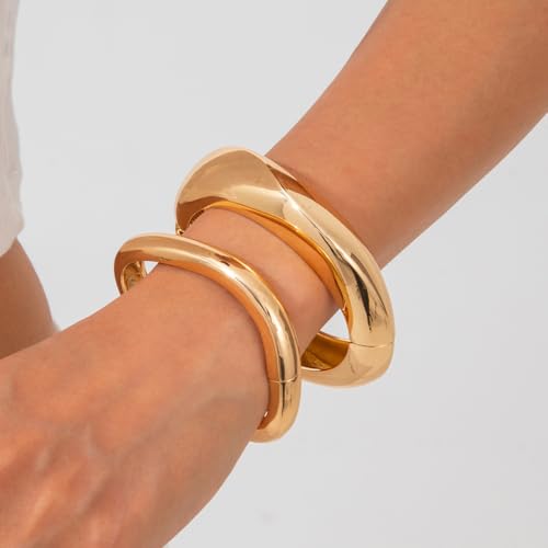 Gold Bangle Bracelets for Women Wide Chunky Cuff Bracelet Stack Trendy Open Adjustable Twist Cuff Bangle Jewelry ﻿2