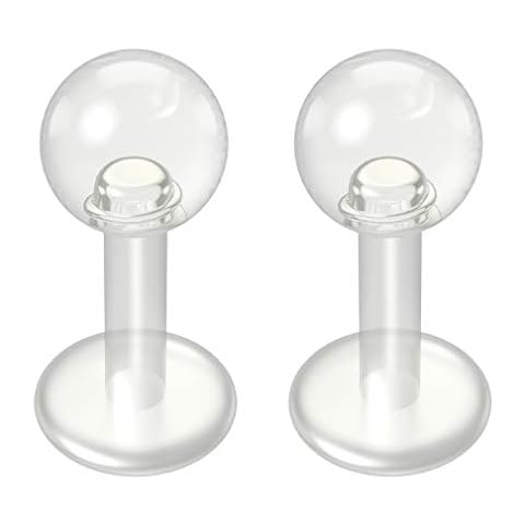 Evonix 2pc Clear Labret 14g Studs Flexible Bioplast Plastic Bioflex Monroe Lip Piercing Jewelry 6mm Cover