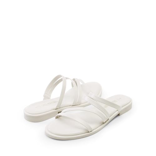 Image of DREAM PAIRS Women's Clear Studded Rhinestone Slide Sandals Slip on Open Toe Cute Flat Sandals for Summer