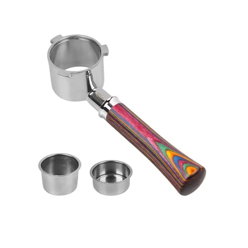 ボトムレス ポルタフィルター、デロンギ対応、バルセット対応、カラー木製ハンドル 51/54/58mm(Delonghi For EC9XXX)