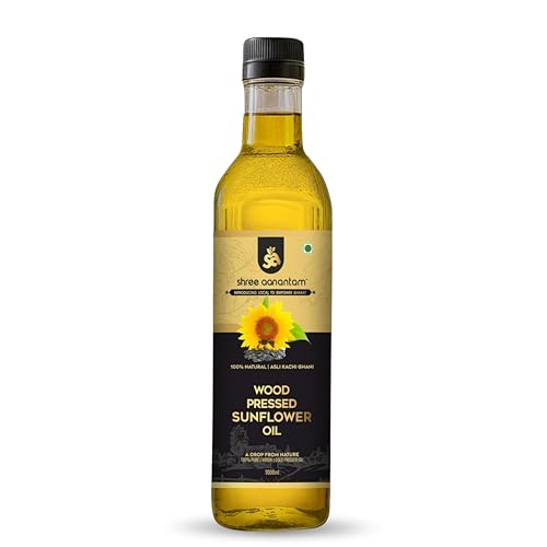 Image of Shree Aanantam Wood Cold Pressed Sunflower Oil -1 L | Can | Kolhu /Chekku | Extracted on Wooden Churner | Natural | Chemical-Free | Cold Pressed Sunflower Oil for Cooking