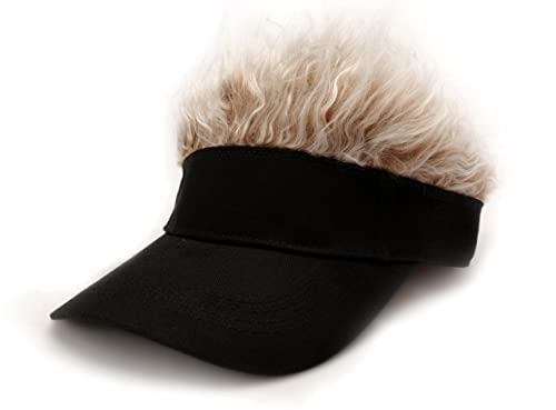 Mens Visor with Hair Fake Hairs Visor Hat with Hair for Men Funny Spiked Sun Hats Novelty Baseball Wig Caps Birthday Gift (Black Coffee)