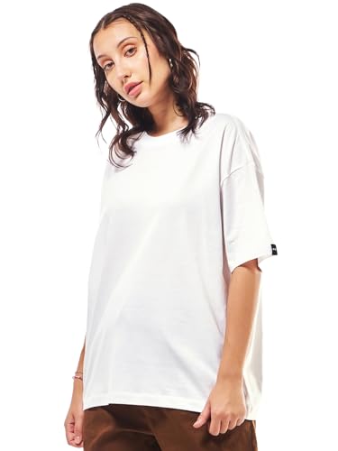 Image of Bewakoof Women's Solid Oversized Fit Half Sleeve Round Neck Cotton Jersey T-Shirt