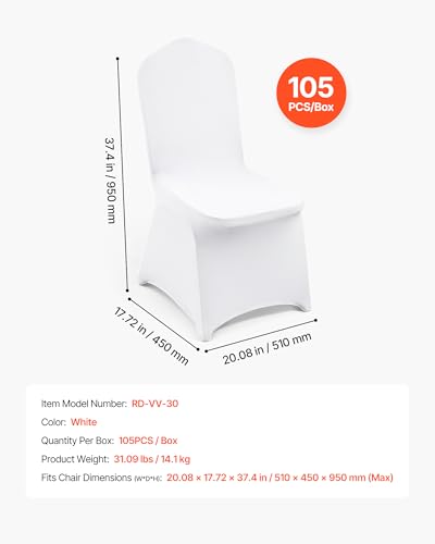 Image of VEVOR Chair Covers, Polyester Spandex Chair Cover, Stretchy Flat-Front Chairs Protective Slipcover, Universal Fitted for Dining Party Wedding Banque (105PCS, White)