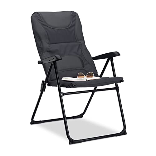 Relaxdays Campingstuhl gepolstert COMFORT, verstellbar, 2 Stufen, Anglerstuhl klappbar, HBT: 107 x 60 x 68 cm, grau