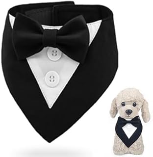 KOOLMOX Cat Tuxedo Wedding Outfit, Dog Tux Bow Tie Bandana, Adjustable Dog Formal Outfit Dress Collar for Small Medium Dogs Cats (S, Black)