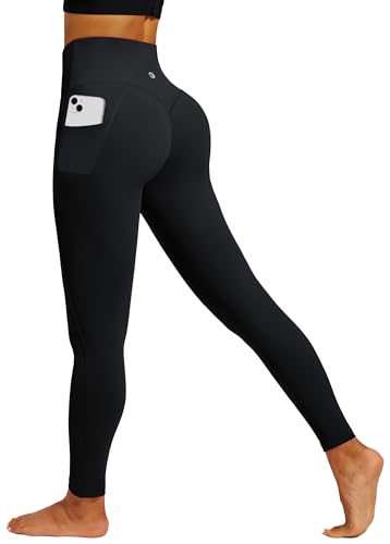 IUGA Womens Hidden Scrunch Butt Lifting Leggings Compression Gym Leggings with Pockets Booty Workout Yoga Pants Tummy Control Black