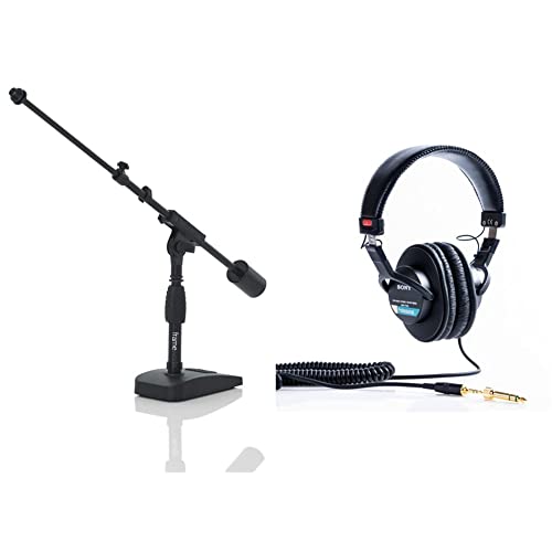Gator Frameworks Short Weighted Base Microphone Stand With Telescopic Boom Arm And 2.5 Lbs Counter Weight; Ideal For Desktop, Recording & Sony Mdr7506 Professional Large Diaphragm Headphone #TOP21