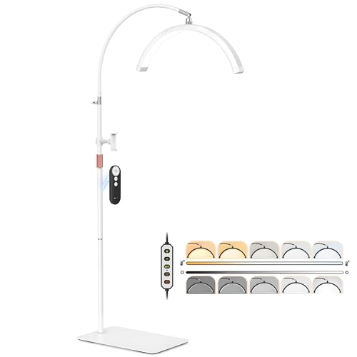 Image of Half Moon Light for Lash Tech, Flexible Lash Lamp with Phone Holder for Eyelash Nail Art Tattoos Skincare, 5 Color Temperatures & Brightness Setting LED Floor Lamp Esthetician Light
