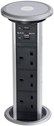 Leyton Lighting POW-5M Motorised Pop-up Socket Power Port & USB Charger, Silver