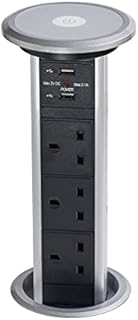 Leyton Lighting POW-5M Motorised Pop-up Socket Power Port & USB Charger, Silver