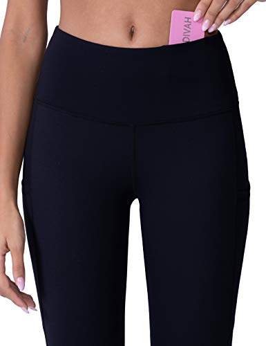 POSHDIVAH Ultra Soft Yoga Pants for Women High Waited Tummy Control Workout Leggings with Pockets Black M