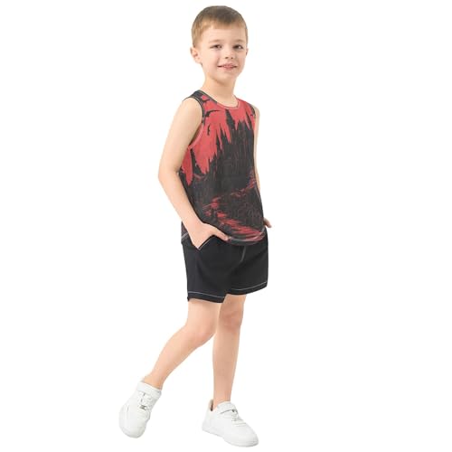 JUNZAN Goth Vampire Castle Boys Tank Tops Sleeveless Kids Vest Toddler Boy Shirts for Running Workout Beach 3T4
