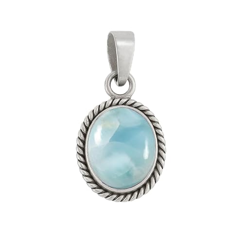 Stone House Pendentif ovale en larimar 10 x 12 mm, fait main, pour femme, en argent sterling 925.