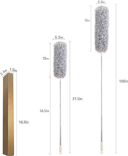 Image of BKDT Marketing 2025 Upgraded Long Handle Microfiber Feather Duster Extendable Pole 30-100 inch, Anti Scratch Bendable Washable Brush for Ceiling Fan, Cobweb, Roofs, Walls, Window, Grill, Blinds etc