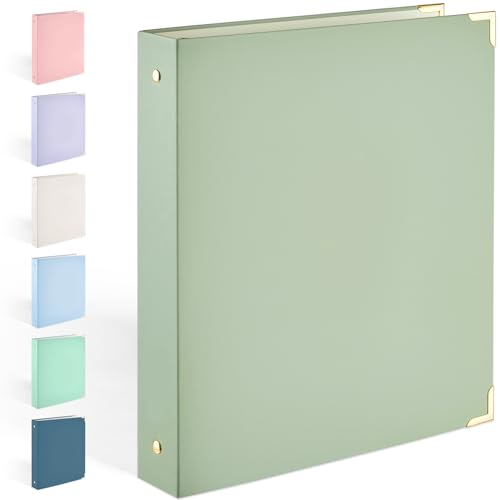 Sooez 3 Ring Binder with Metal Corners Cute 1 Inch Binders Fits 175 Sheets of Paperwork Three Ring Recipe Binder with Pocket for Women School Home Office Supplies Letter Size 8.5x11 Olive Green