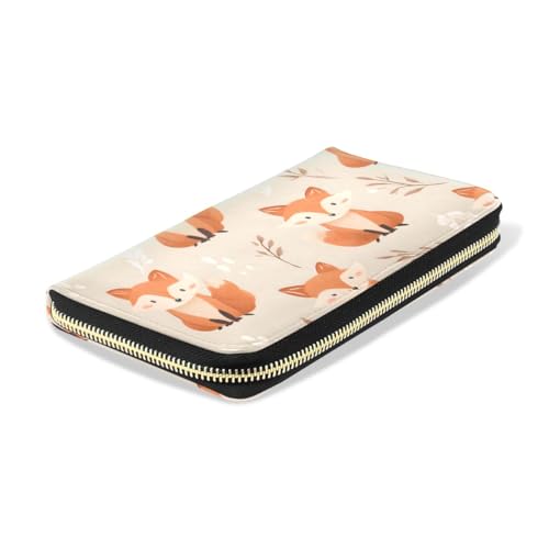 Long Wallets Leather Bifold Wallet for Women Orange Fox with Zipper Credit Card Holder Large Capacity4