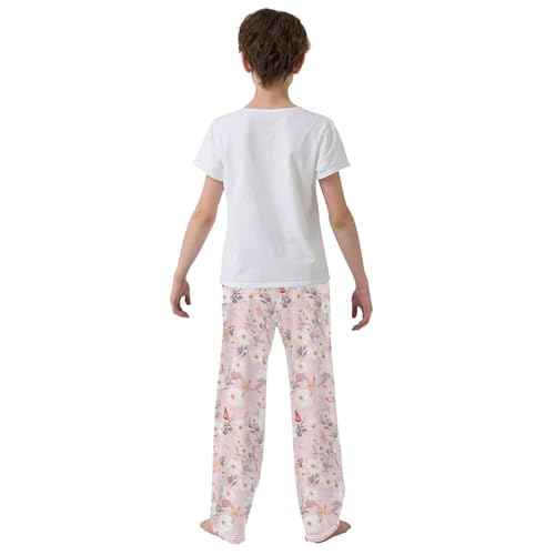 Flower Long Pajama Pants Elastic Waist PJ Bottoms with Pockets S A1111674