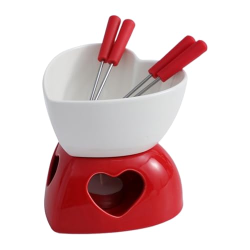 Kaxenig Taza De Fondue,Cerámica con Tenedores y Vela | Taza Fundidora de Chocolate Mini Fondue Set | para Queso Postre Dulce Fiesta Vacaciones Familia Viaje Acampada Cumpleaños