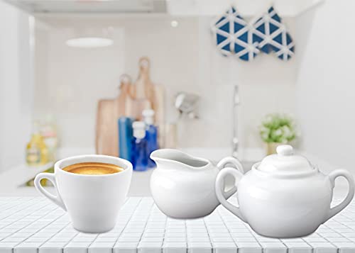 HIC Kitchen Classic Creamer And Sugar Bowl With Lid Set, Fine Porcelain, For Serving Sugar, Milk, Cream, Syrup, And Sauces, 3-Piece Set